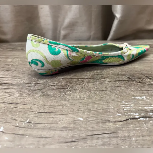 Vtg Prada SS2003 Green‎ Brocade Flat Shoes 37.5 - Image 5