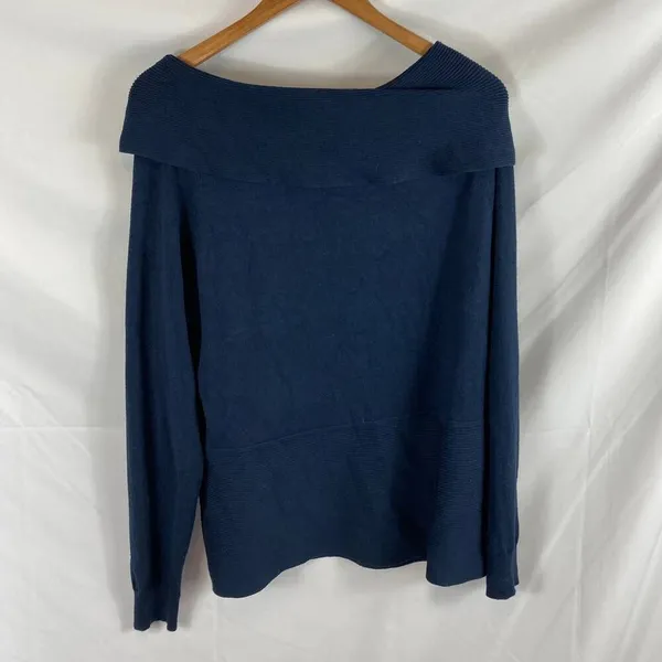 Cato Off Shoulder Ribbed Long Sleeve Blue Top Size Large - Image 4