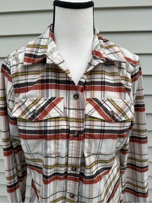 L.L. Bean | Plaid Button-Down Shirt - Cream, Rust & Olive Stripe size small - Image 8