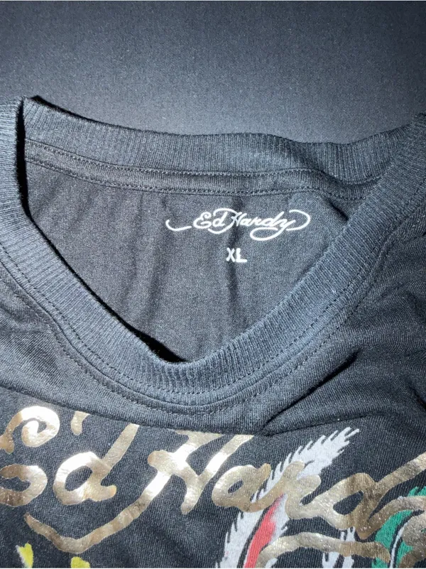Ed Hardy Black Cropped Tee with Peacock Womens XL - Image 2