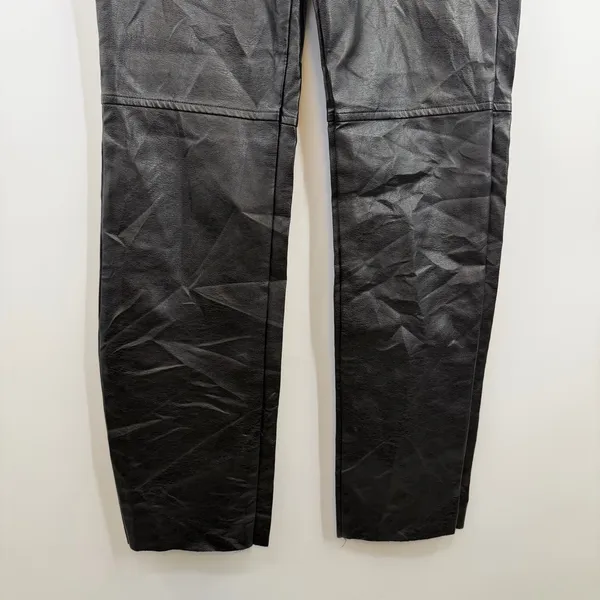 Princess Polly Faux Leather Pants Black High Rise Straight Leg Moto US 4 - Image 3