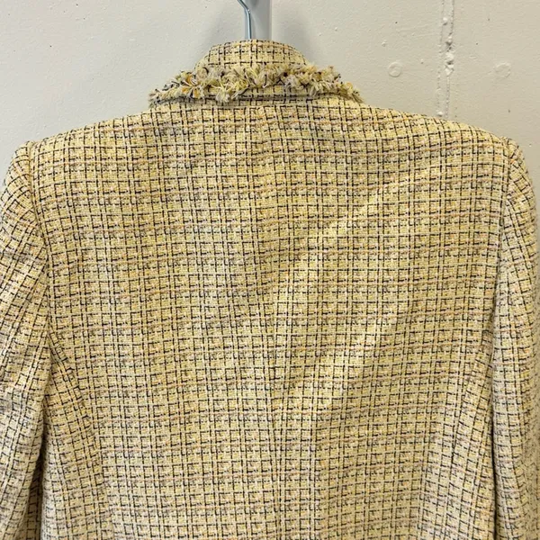 Zara Tweed Fringe‎ Double Breasted Classic Blazer Checkered Medium 2460/137/330 - Image 6