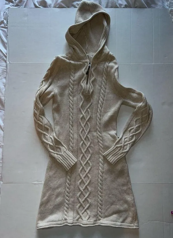 Athleta Hooded Cable Knit Sweater Dress with Zippered Pocket Women’s Size S/M - Image 7
