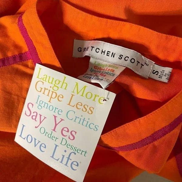 Gretchen Scott Tunic Shirt Tail Dress Womens S Orange Mandarin Collar 3/4 Sleeve - Image 2