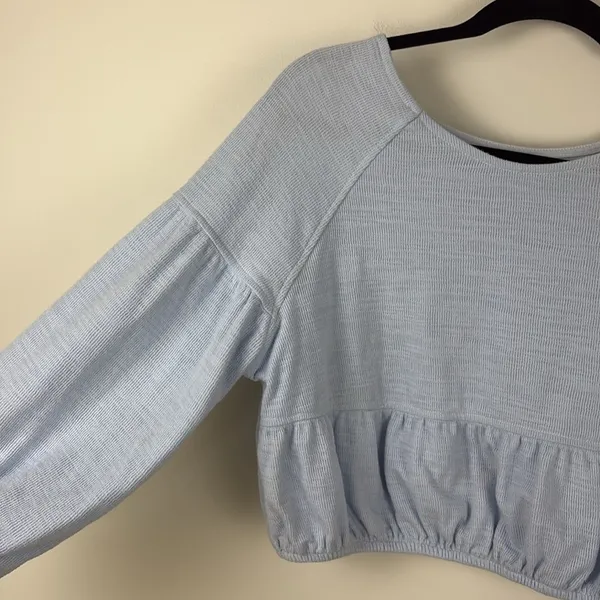 Aerie Endless Summer Cropped Sweatshirt Puff Sleeve Eyelet Blue Women’s Size XS - Image 7