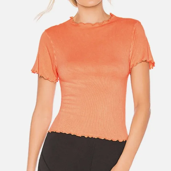 FP Movement Madeline Funnel Baby Tee XS Peach Ribbed Lettuce Hem Top - Image 2