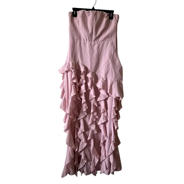 Oh Polly Diletta Ruffle Trim Strapless Gown Light Pink Maxi Dress size 10 New - Image 3