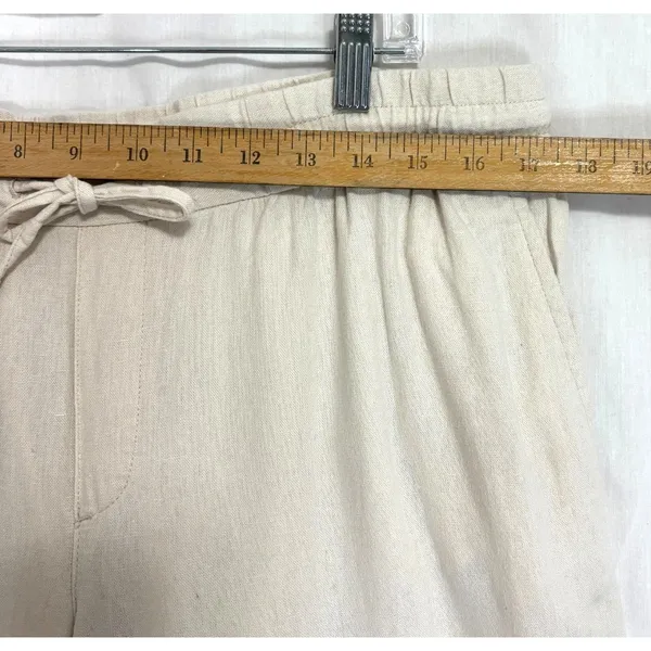 Old Navy Linen Blend Lt Beige‎ Pants Womens L Drawstring Waist Coastal Beachy Boho Casual - Image 3