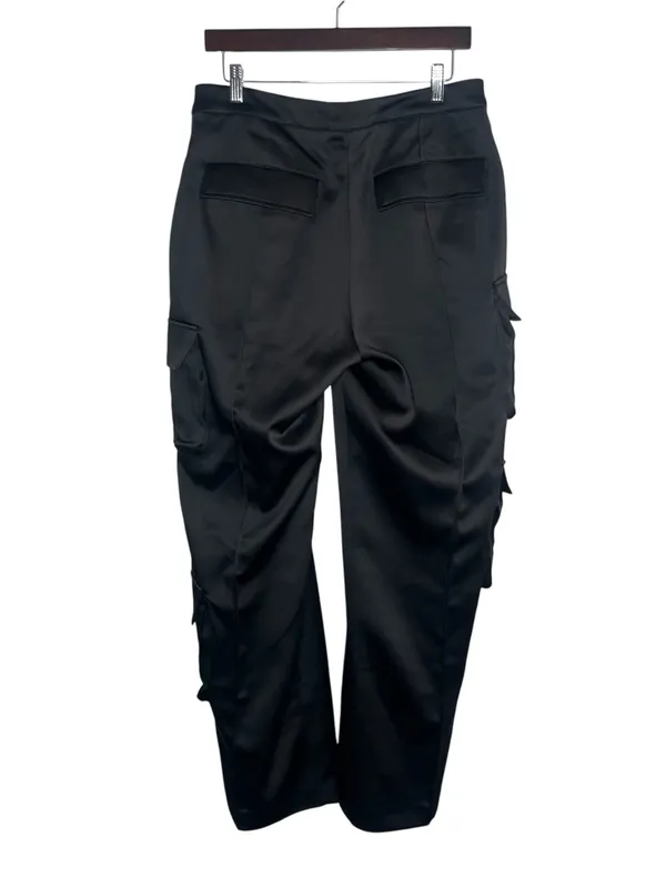House of CB Black Satin Cargo Daria Straight Leg Trouser Pants Size Large Tall - Image 3