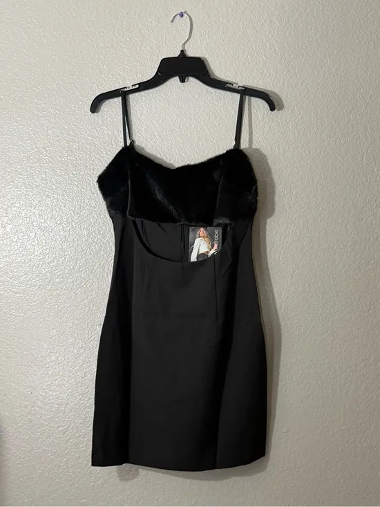 Naked Wardrobe Black Faux Fur Trim Mini Dress Sexy Date Night Club Prom Party - Image 7