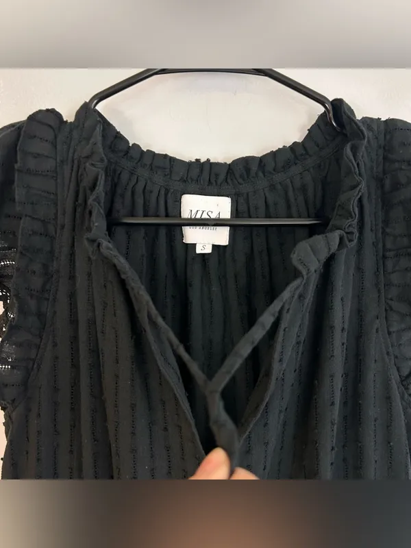 Misa Lillian Black Sleeveless Ruffle Eyelet V-neck Tiered Mini Dress Size Small - Image 9
