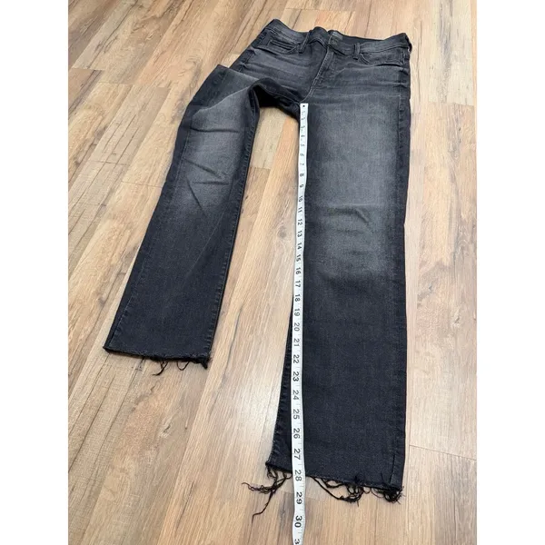 MOTHER The Rascal Ankle Snippet Night‎ Hawk Black Raw Hem Jeans 27 - Image 9