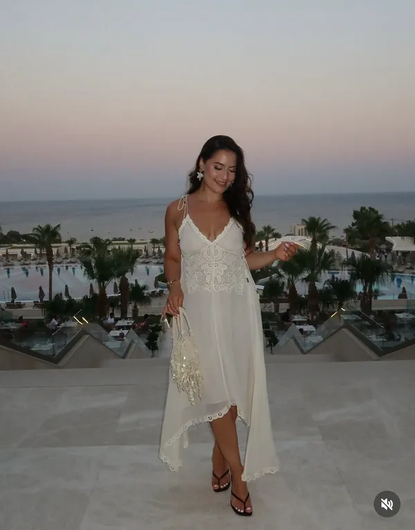 Zara Elegant White Lace Trim Dress beads cream boho hippie summer beach - Image 3