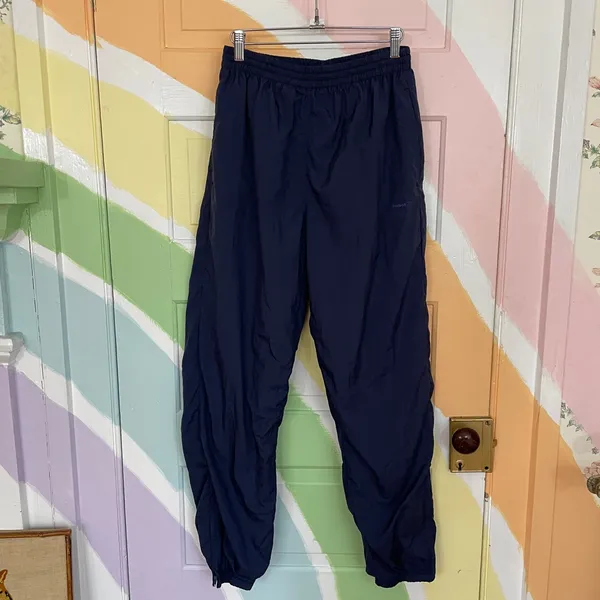 Vintage 90s Reebok Navy Nylon Track Pants Lined Zip Ankle Sz L 💚🎀 - Image 5