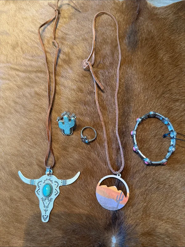 Southwestern Boho Jewelry Set: Turquoise Necklaces, Cactus Rings,coral bracelet - Image 2