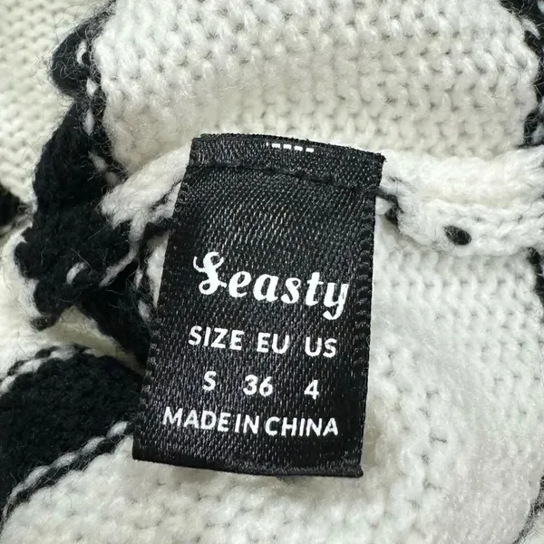 Seasty Knit Crewneck White Black Striped Sweater Women’s Small - Image 2