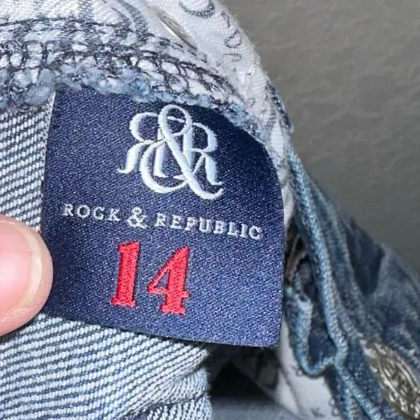 Rock & Republic Berlin Jeans‎ Size 14 Distressed Embellished Birds Skinny Blue - Image 6