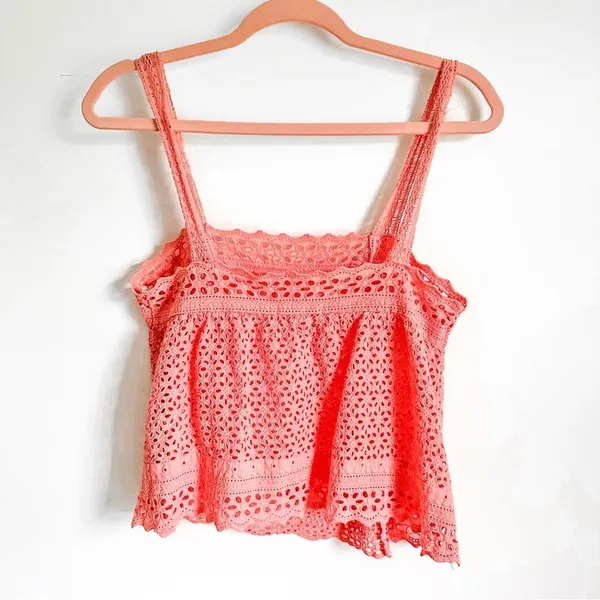 Pink Eyelet Embroidered Cropped Cami Top sz Small - Image 8