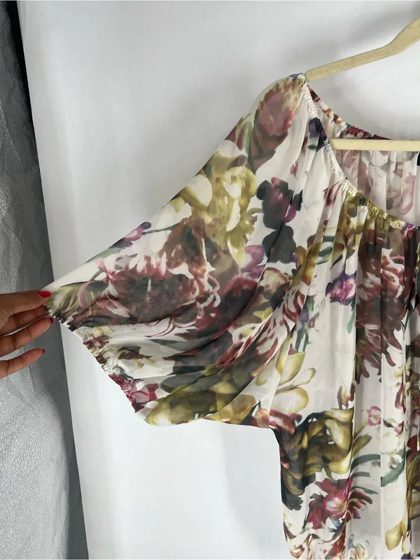 a.n.a Sheer Floral Peasant Blouse in‎ Cream, Green, Pink - Image 4