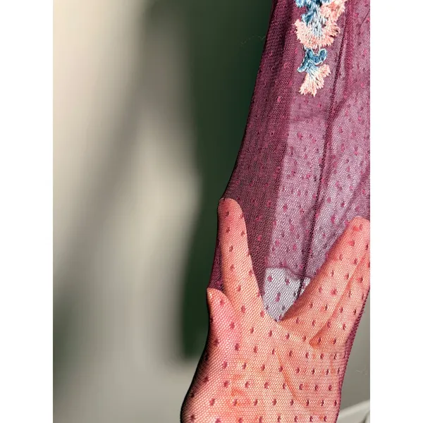 American Eagle Floral Mesh Top‎ Sheer Embroidered Long Sleeve S Whimsigoth - Image 4