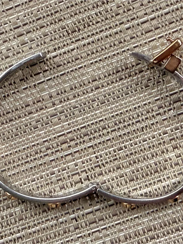Black Round Roman Gold Tone Stainless Steel Hinge Bangle Cuff - Image 6
