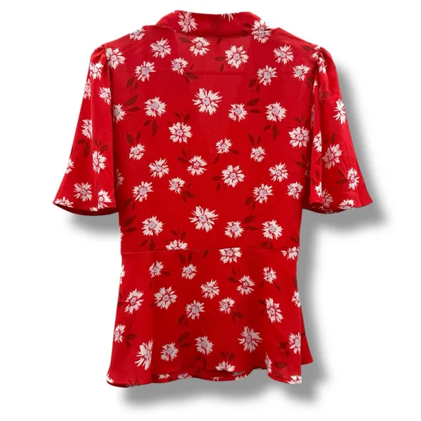 Maurices‎ Red & White Floral Print Short Sleeve Wrap Top Sz S NEW FLAWED - Image 2