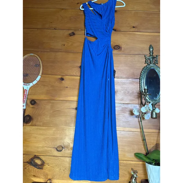NWT Lulus Upgraded Stunner Royal Blue Ribbed Cutout Sleeveless Maxi Dress Size S - Image 2