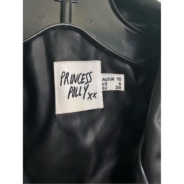Princess Polly Women's Black Faux Leather Cropped Asym Punk Moto Jacket Sz 6 - Image 2
