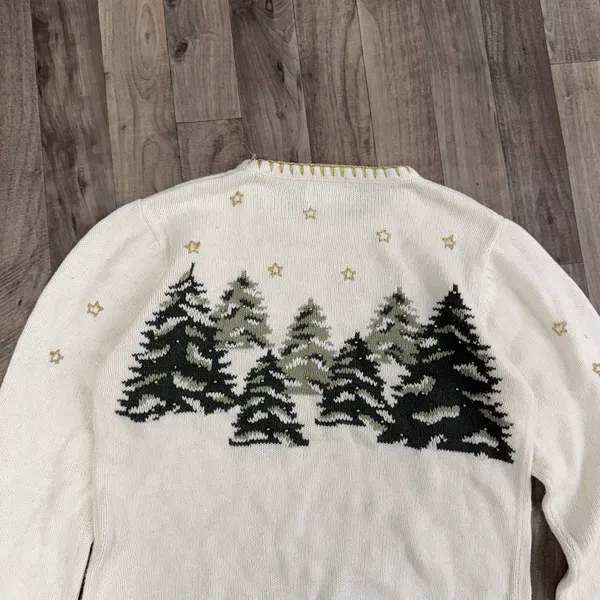 Vintage Christmas Tree Holiday beaded hand knitted sweater - Image 6