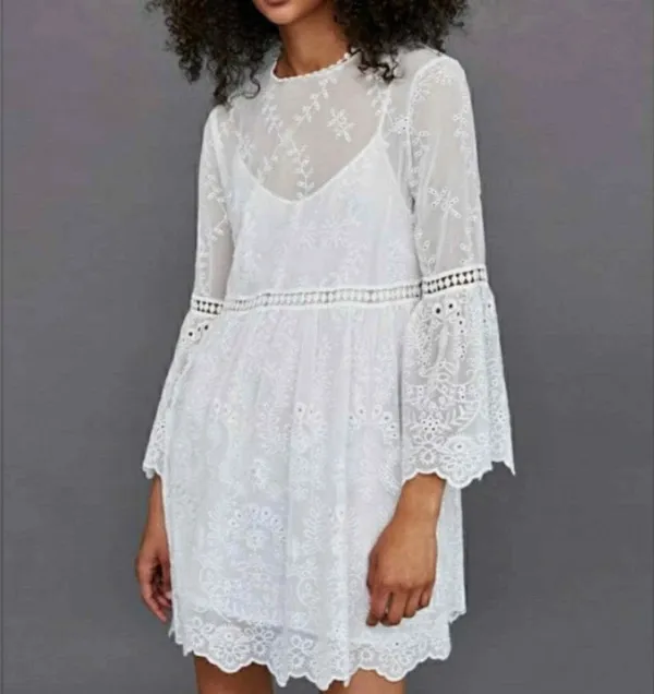 Zara White Lace Fairytale Dress size XS - Image 4