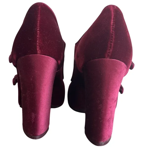 Tory Burch Carley Burgundy Velvet Double Buckle Block Heel Booties 6.5 - Image 5