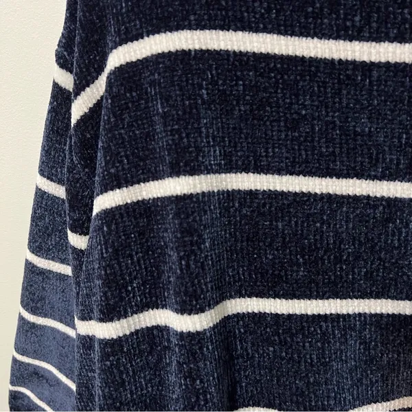 Luv Lane Striped Chenille Knit Sweater Dark Blue White Crewneck S - Image 8