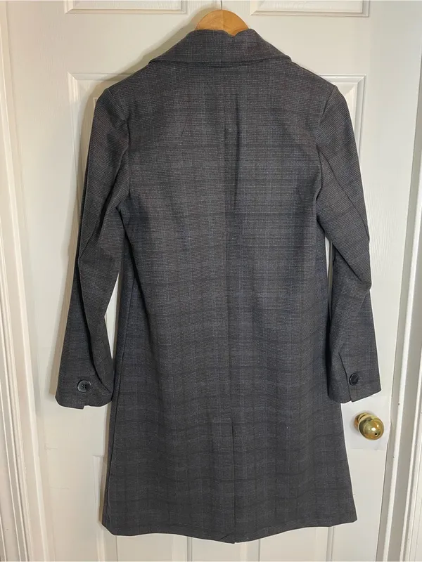 Joie Gray Plaid Long Single-Breasted Trench Coat Notched Lapel Size XS - Image 8