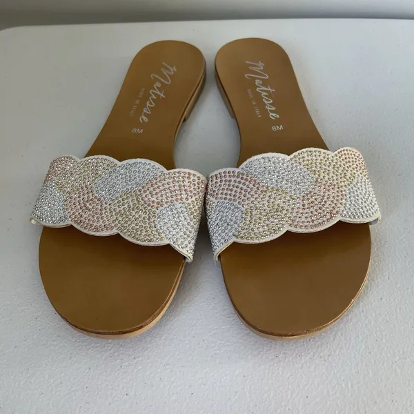 Matisse Beaded Slide Sandals White Multicolor Made In Italy Women's Size 8 - Image 3