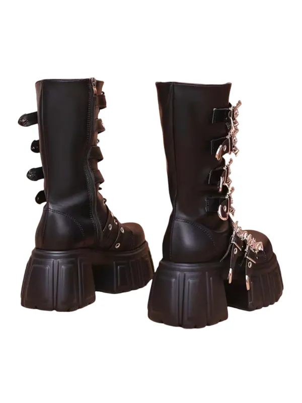 Gothic Punk Black Platform Goth Boots with Bat Buckles Size 9 - Image 3