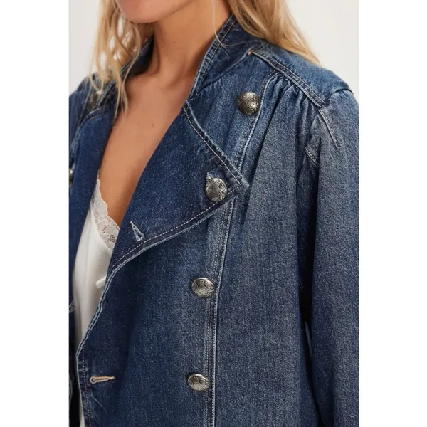 Free People Imogene Denim Officer Jacket in Ensign Wash Large Military Denim - Image 10