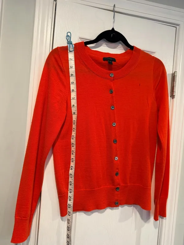 J. Crew Size S Orange Lightweight Merino Blend Gold Button Long Sleeve Cardigan - Image 3