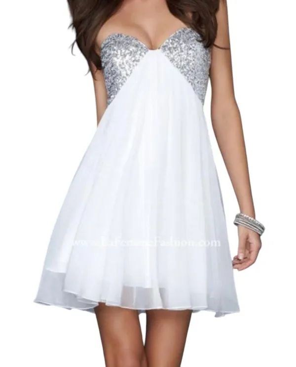 La Femme PARIS White Silver Sequined Open Back Cocktail Party Dress 0 - Image 2