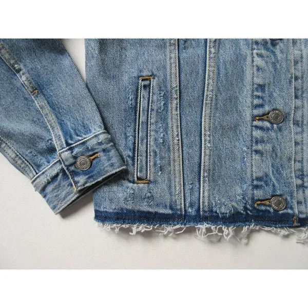 NWT Levi's Ex-Boyfriend Trucker Indigo Memory Embroidered Palm Tree Jacket S - Image 11