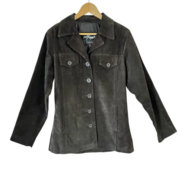 Wilson’s Leather Maxima Brown Suede Leather Jacket Women’s Size M Button Front - Image 2