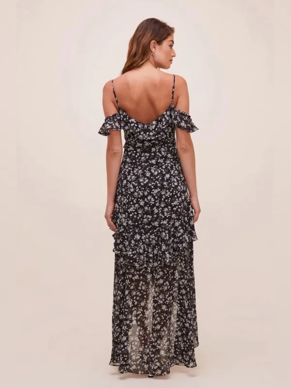Astr Floral Cold-Shoulder High-Low Maxi Dress Large - C54-069 - Image 6
