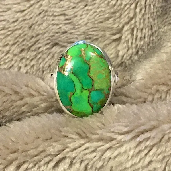 Mohave Green Turquoise Sterling Silver Ring 8-3/4 - Image 6