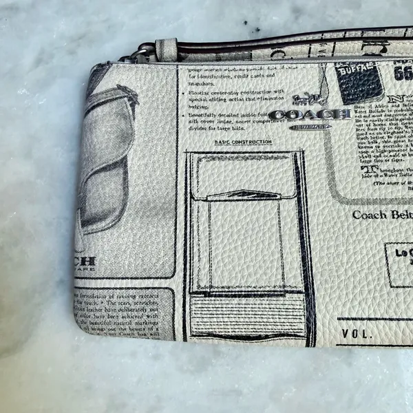 NWT Coach Large Corner Zip Wristlet in Vintage Newspaper Print - Image 6