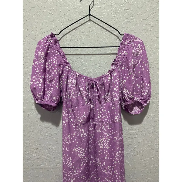 Faithfull the Brand Women's Purple Midi Dress Sz 4 Cottagecore Glam Dainty - Image 3