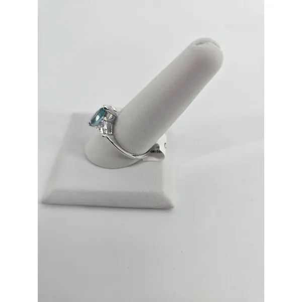 Ring Womens 10 Marquise Blue CZ Rhodium Electroplate Three-Stone NEW - Image 2