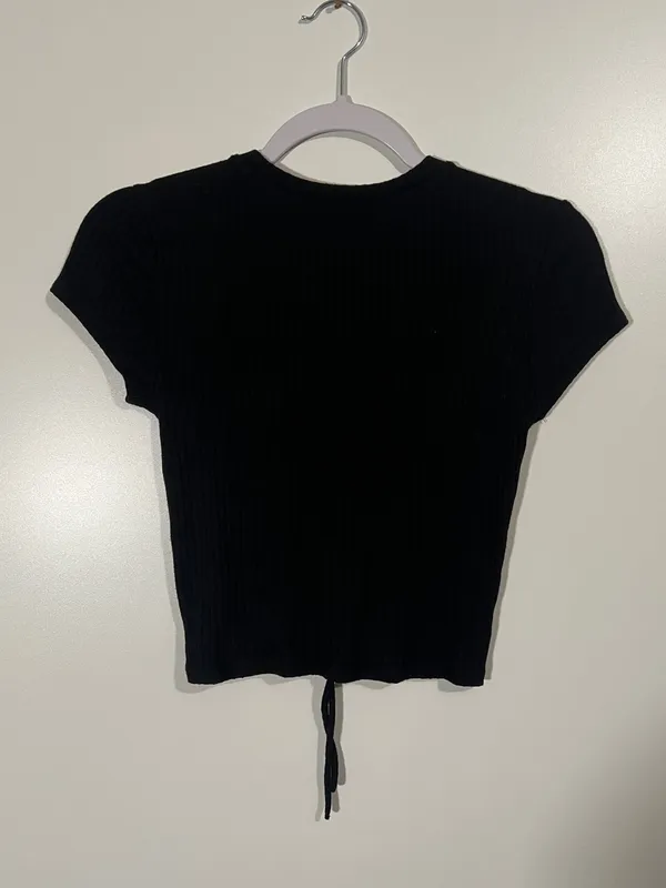 Reformation Cinching Crop Top Black Ribbed Size Small - Image 4