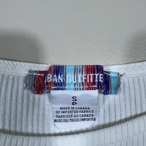 Urban Outfitters Swiss Dot Sleeve Ribbed Cutout Corset Crop Top White Size S - Image 5