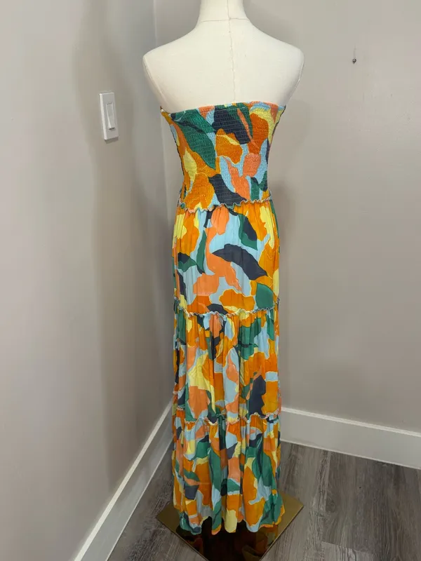 Anthropologie Abel The Label Boho Tropical Smock Strapless Maxi Dress Small - Image 3