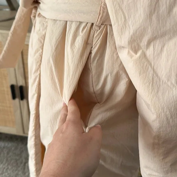 A New Day Cream Blush Oversized Wrap Midi Coat Tie Waist Pockets - Image 4