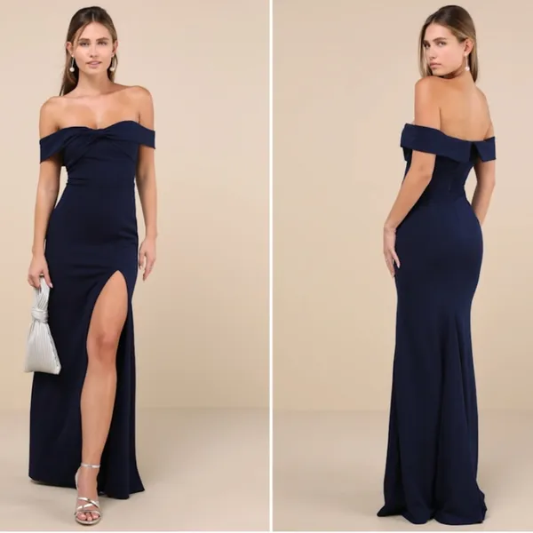 LULU's Sexy Prom Wedding Bridesmaid Elegant Sophisticated Off the Shoulder Maxi - Image 2